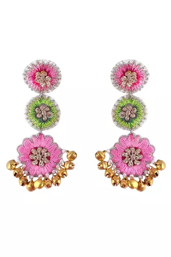 Thread embroidered earrings