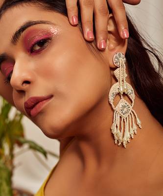 Bead embroidered dangler earrings 1