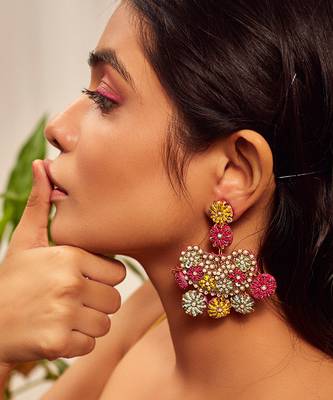 Pearl embroidered dangler earrings 1