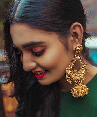 Moti embroidered chandbali earrings 1