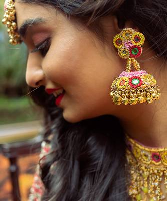Floral embroidered jhumka earrings 1