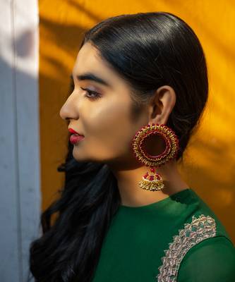 Thread embroidered jhumka earrings 1