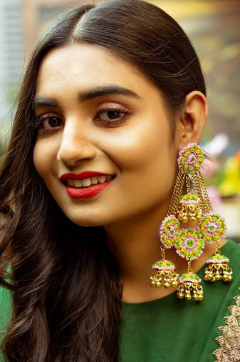 Hand embroidered layered jhumkis earrings