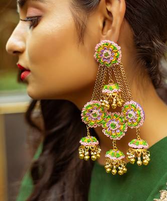 Hand embroidered layered jhumkis earrings 2