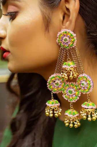 Hand embroidered layered jhumkis earrings