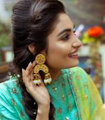 Hand embroidered crescent dangler earrings