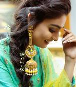 Hand embroidered long jhumka earrings