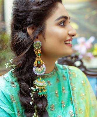 Embroidered long jhumka earrings 1