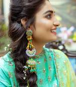 Embroidered long jhumka earrings