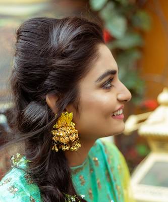 Hand embroidered lotus jhumka earrings 1