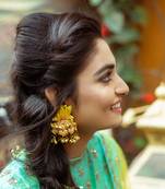 Hand embroidered lotus jhumka earrings