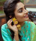 Embroidered lotus jhumka earrings