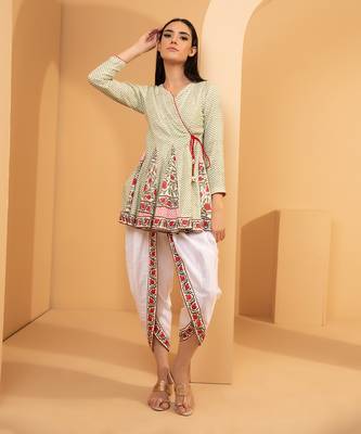 Green Handblock Print Dhoti Kurta Set 1