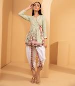 Green Handblock Print Dhoti Kurta Set