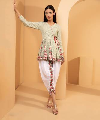 Green Handblock Print Dhoti Kurta Set 2