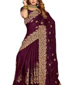 Purple heavy zari embroidery border work satin party wear with blouse