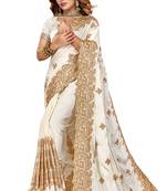 Off white heavy zari embroidery border work satin party wear with blouse