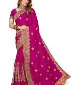 Magenta heavy zari embroidery border work satin party wear with blouse
