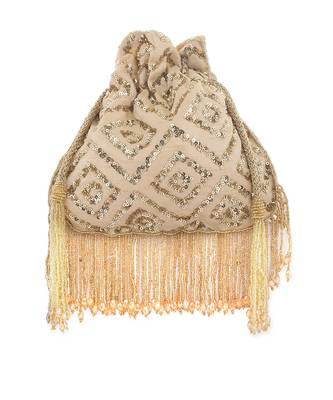 Beige rhombus sparkle potli bag 2