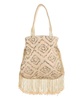 Beige rhombus sparkle potli bag 3