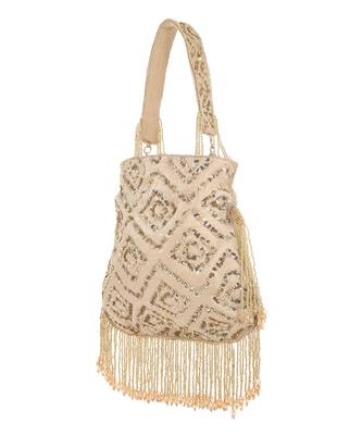Beige rhombus sparkle potli bag 4