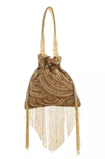 Gold glittering tassel potli bag