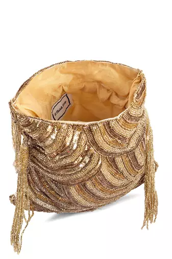 Gold glittering tassel potli bag