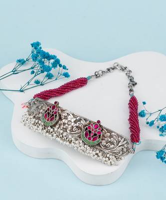 Pink silver iti charming choker 1