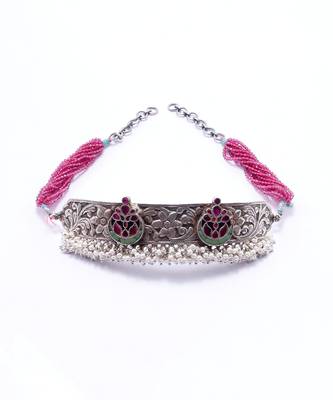 Pink silver iti charming choker 2