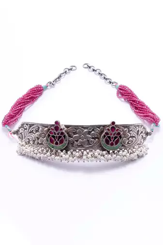 Pink silver iti charming choker