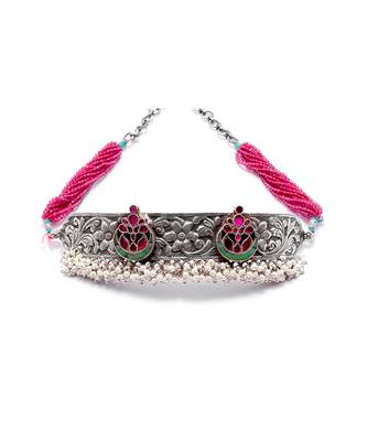 Pink silver iti charming choker 3