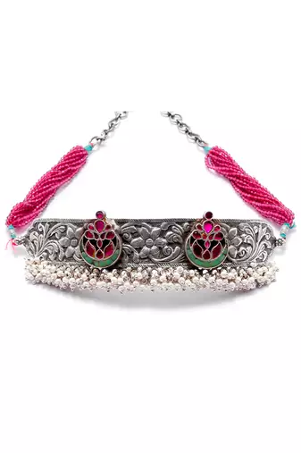 Pink silver iti charming choker