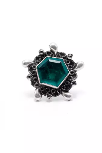 Green silver tiara charming ring