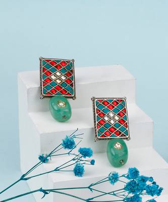 Red & green silver tiara charming earrings 1