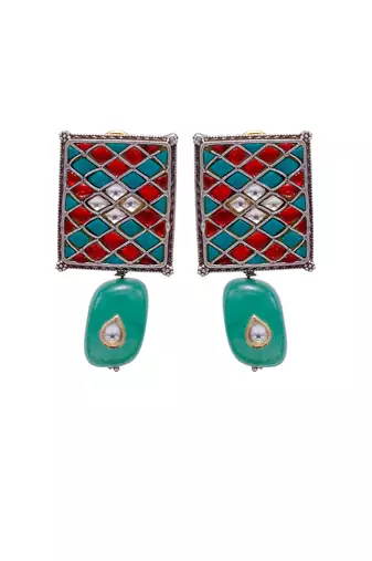 Red & green silver tiara charming earrings