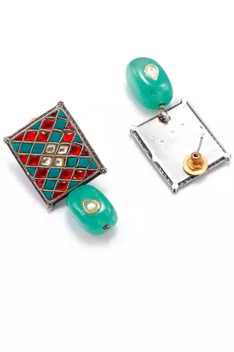 Red & green silver tiara charming earrings