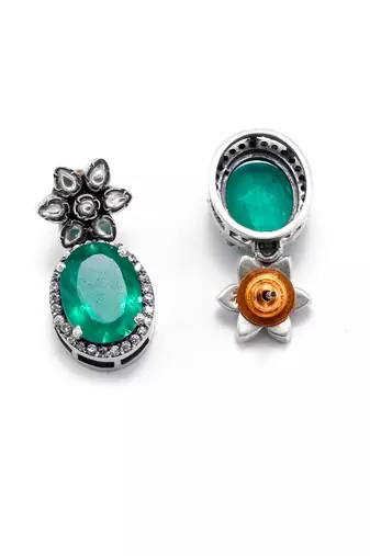 Green silver sophia floral earrings