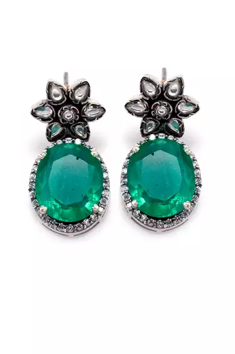 Green silver sophia floral earrings
