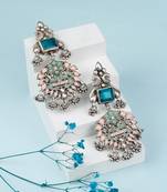 Green & cream silver kashida earrings