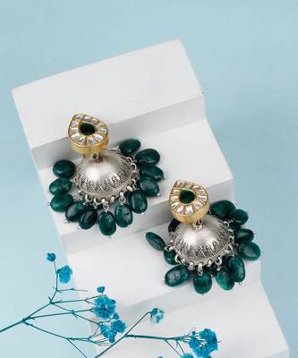 Green silver allami jhumka earrings 1