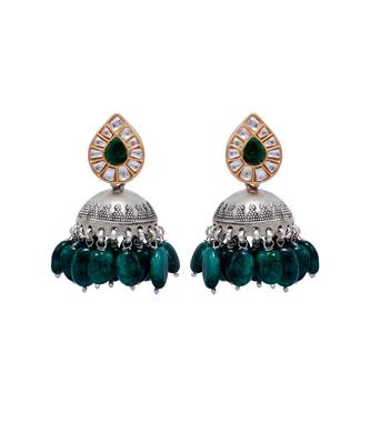 Green silver allami jhumka earrings 2