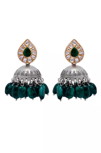 Green silver allami jhumka earrings