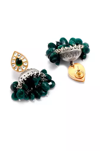 Green silver allami jhumka earrings