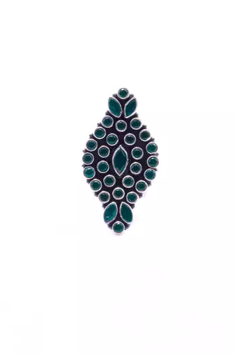 Green silver fatima charming ring