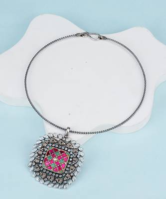 Pink & green silver zara kundan necklace 1