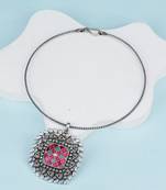 Pink & green silver zara kundan necklace