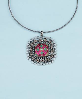 Pink & green silver zara kundan necklace 2