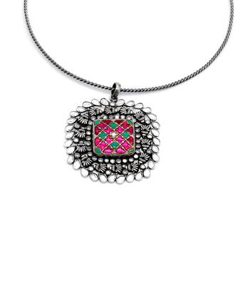 Pink & green silver zara kundan necklace 3