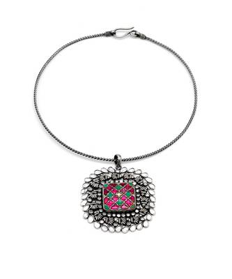 Pink & green silver zara kundan necklace 4