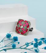 Pink & green silver tihara adjustable ring